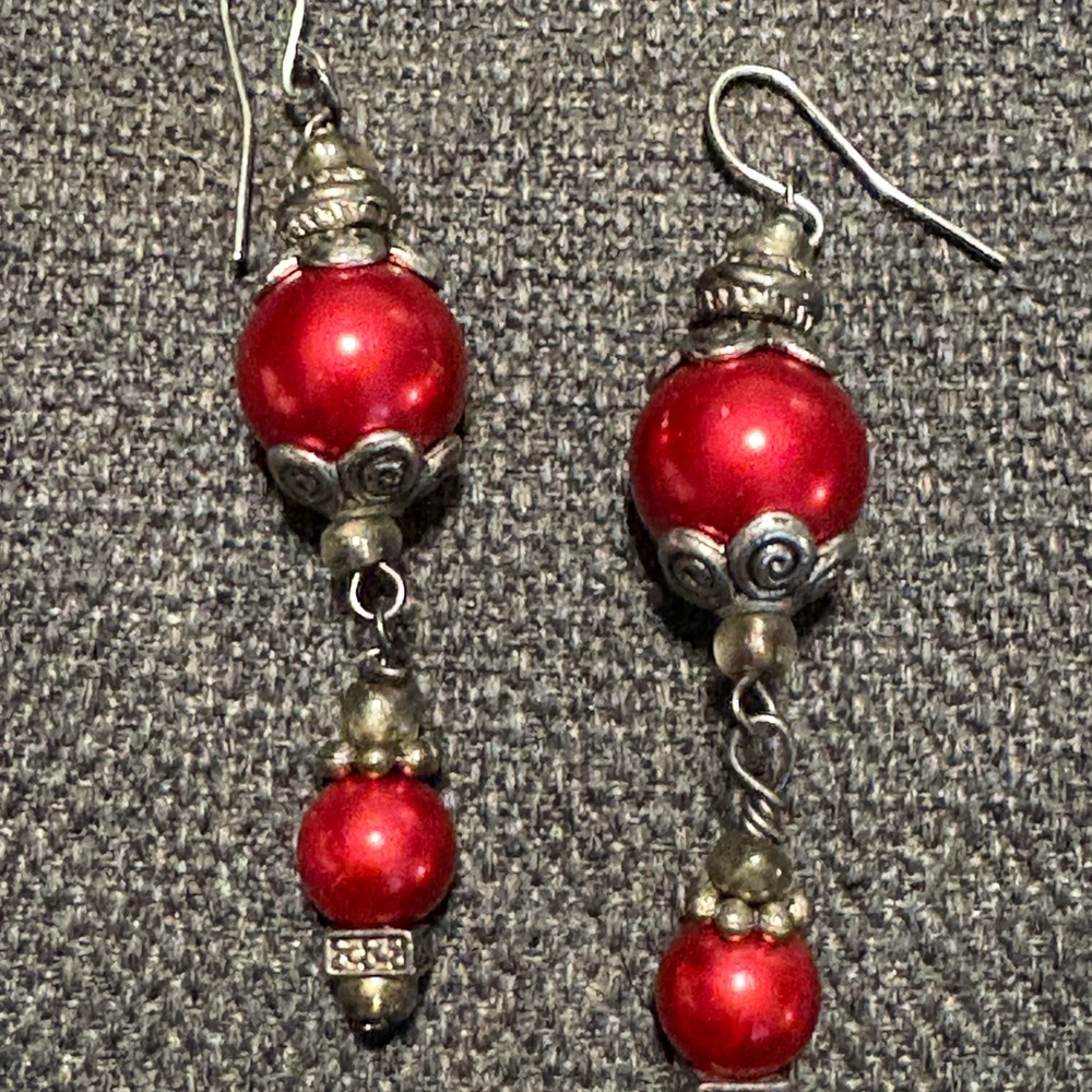Elegant Red and Silver Dangle Earrings